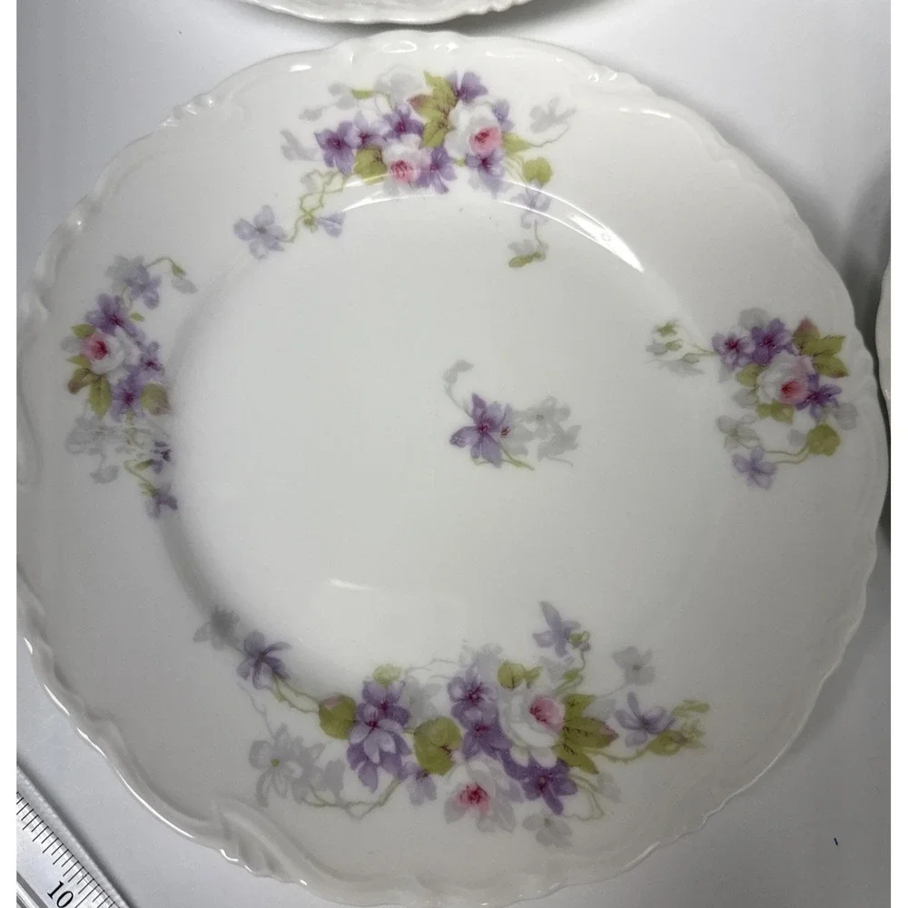 19th C  C.A. Limoges France Rose Violet Spray Scalloped 7